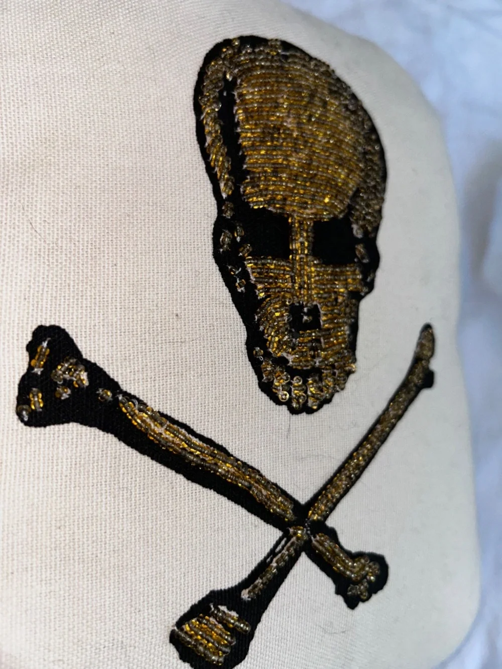 John Derian black gold Beaded embellished Skull & Bones Accent pillow 12